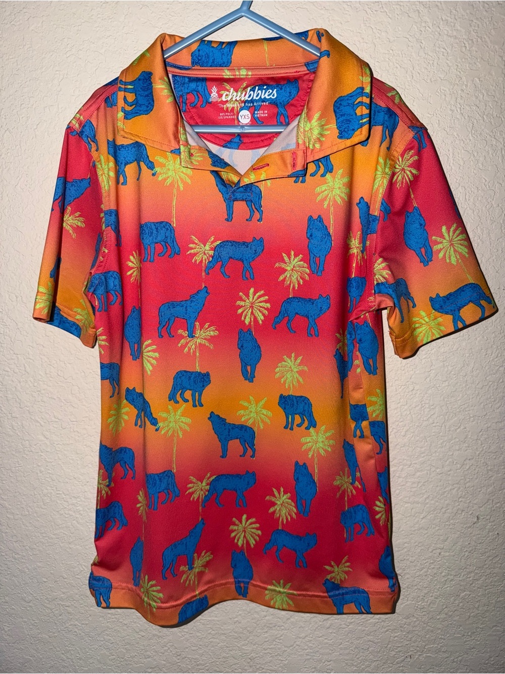 Chubbies BoysTropical Wolf Print Polo - Orange & Blue size XS 6/7